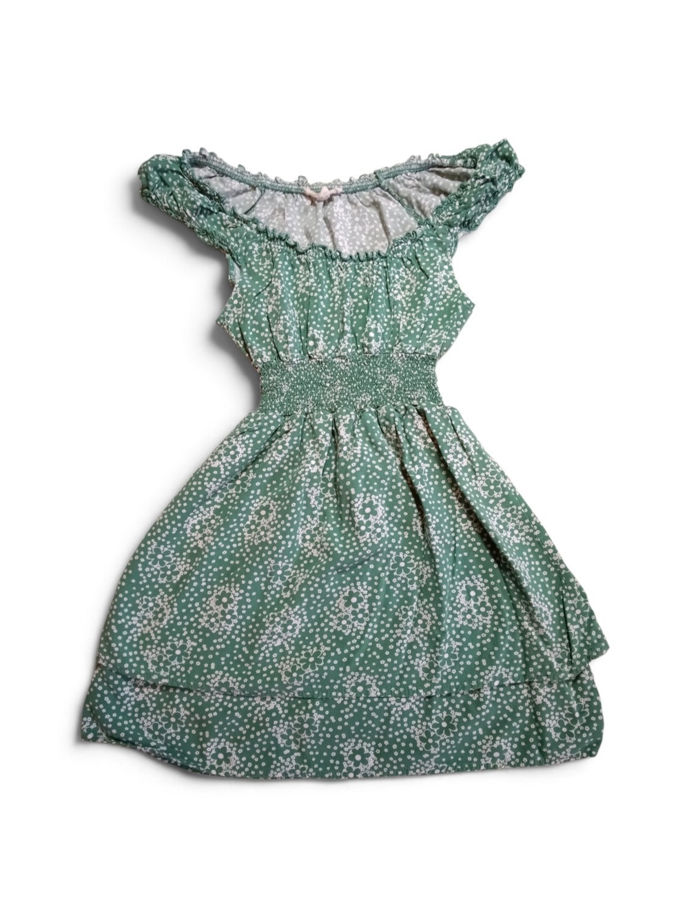 Cottagecore Green Floral Smocked Waist Sundress